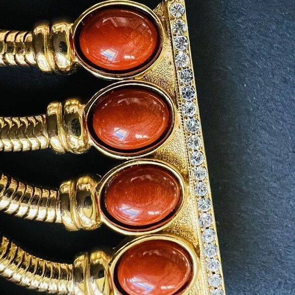 Vintage Huge Dangle Brooch Black Rusty Red Cabochon Stones Gold Tone OOAK 4241 - Picture 5 of 12